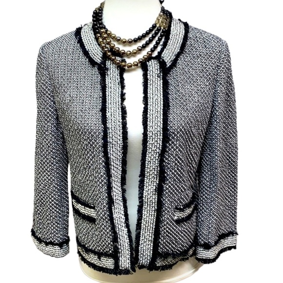 Ann Taylor Textured Weave Fringes Blazer - Picture 1 of 5
